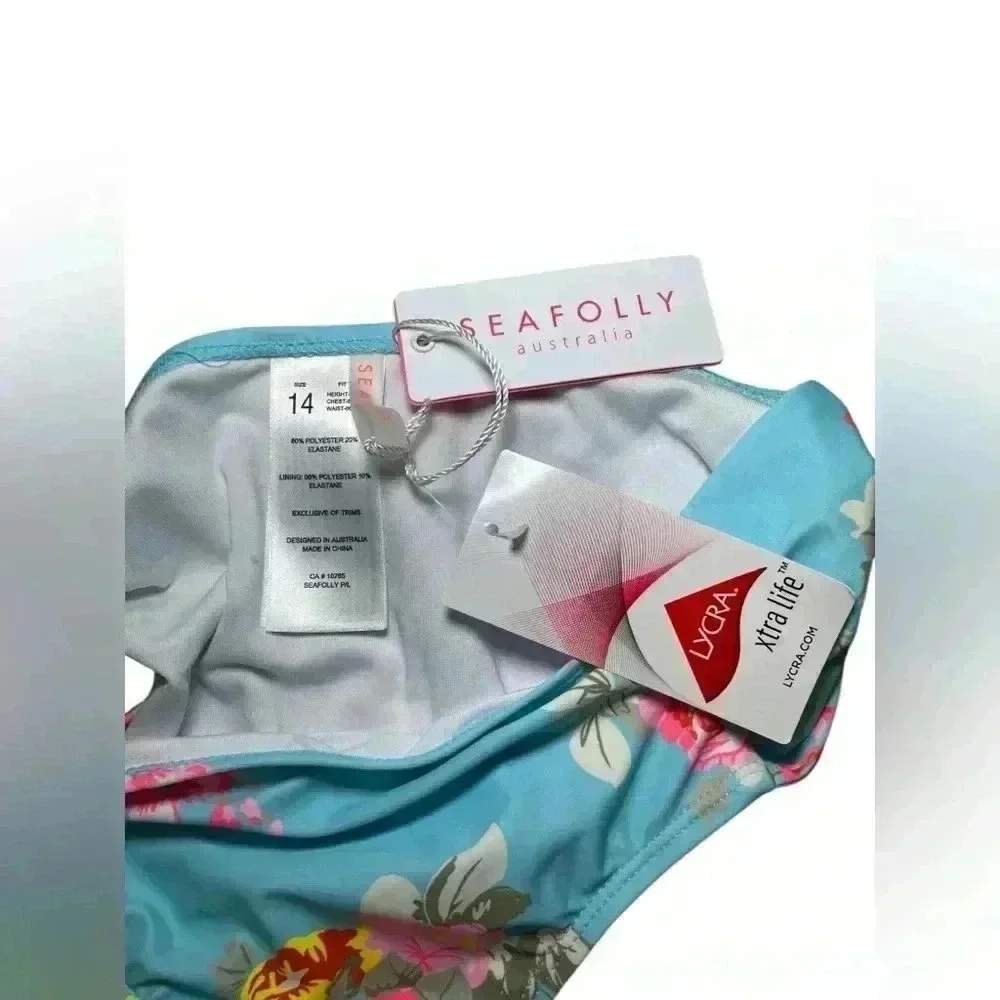 Seafolly Girls Paradise Garden Ruffle Bikini Blue Floral Size 14 NWT